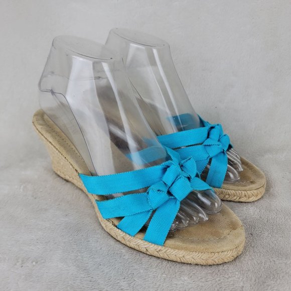 J. Crew Blue Strappy Espadrille Platform Mid Heels Wedge Sandals 8 Made in Italy - Picture 1 of 10